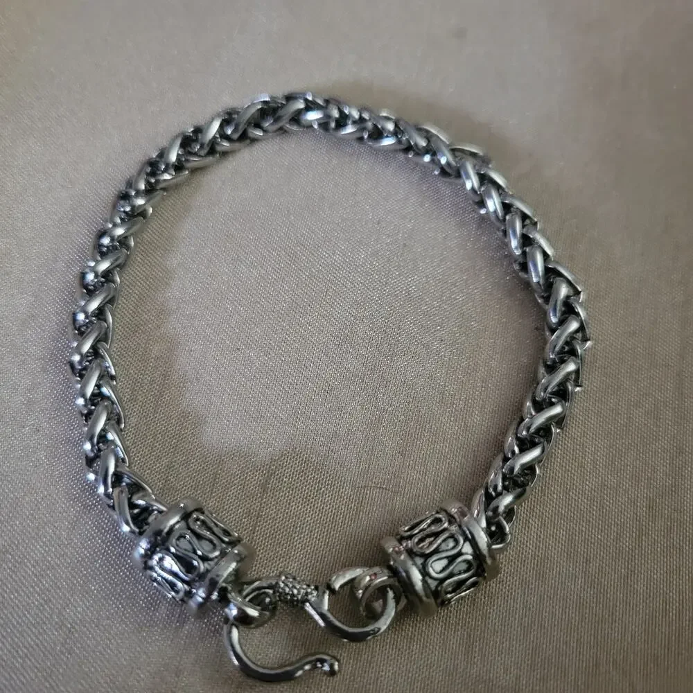 Men's silver tone wheat chain chunky bracelet